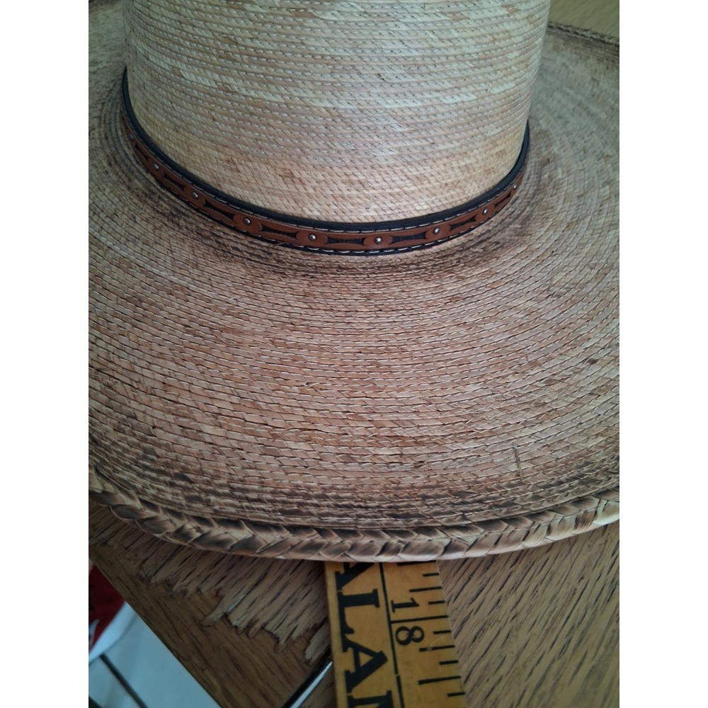ARIAT Western Men's Fired Palm Leaf Straw Western Cowboy Hat Sun Protection Farm - Picture 14 of 16